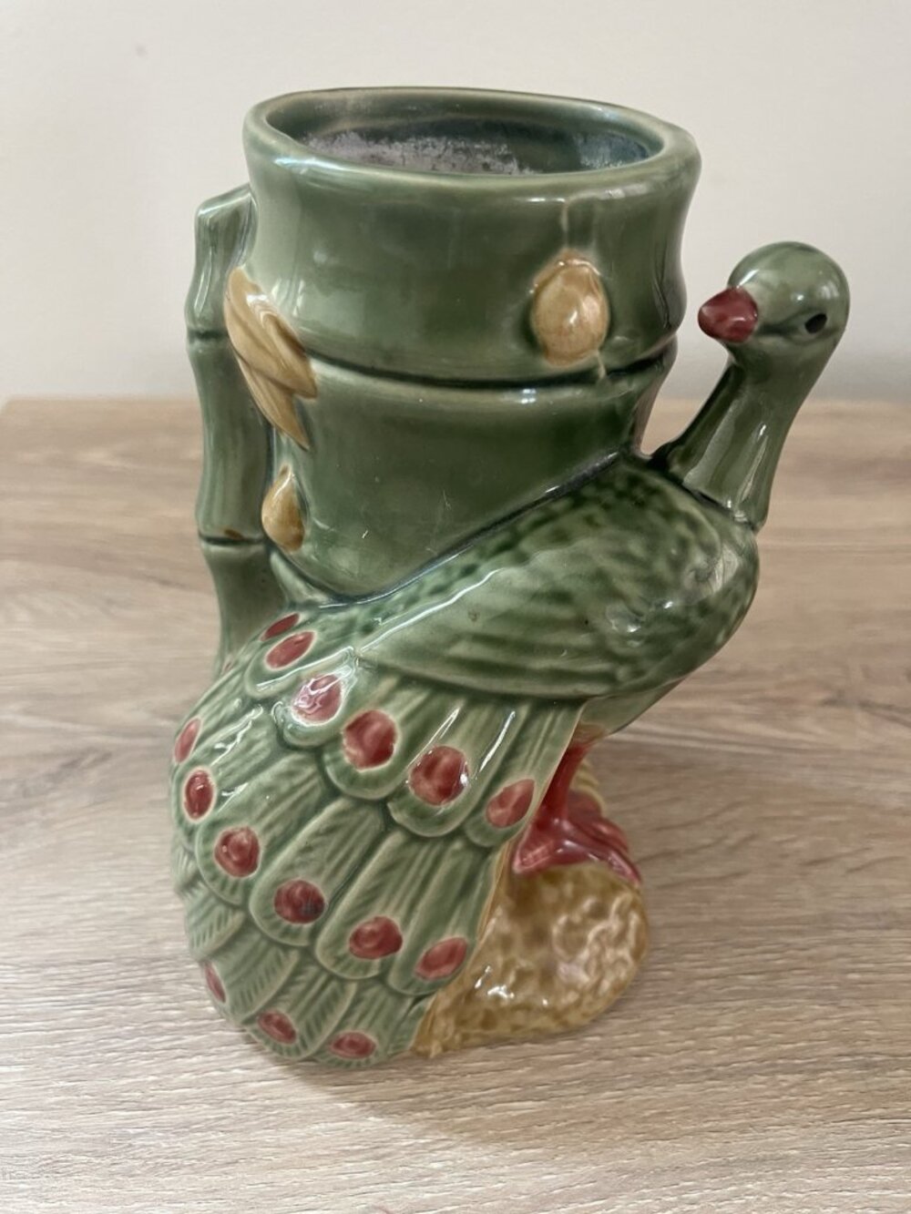 Vintage Tiki Mid Century Japanese Peacock Bamboo Planter Vase Ceramic 1950s  60s - Picture 1 of 13